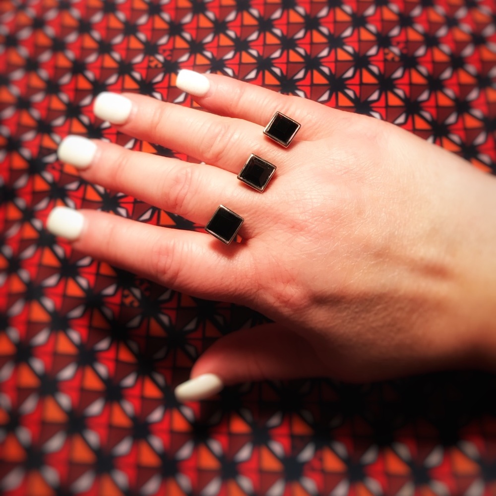 Triple Adjustable Black and Silver Ring